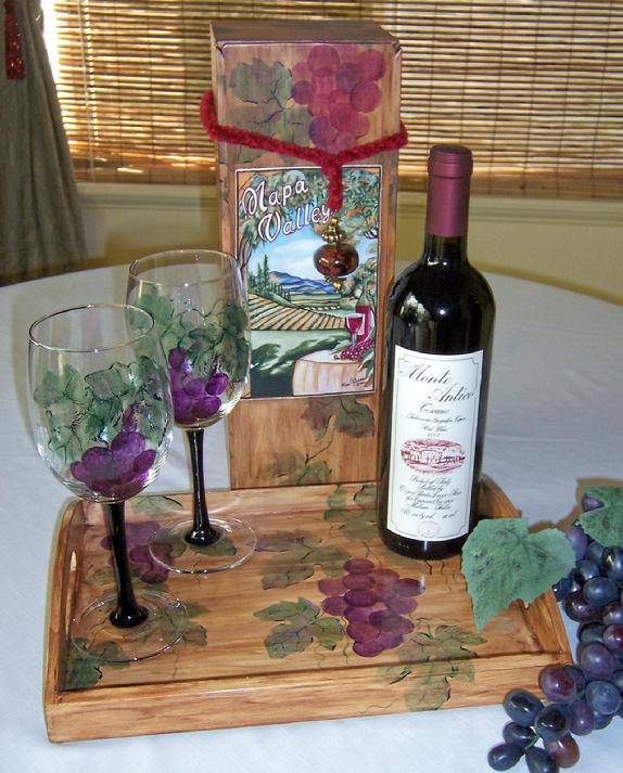 Wine Box Gift Set includes matching wine box tray and glasses